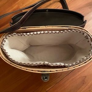 RARE 2005 Longaberger binocular basket with flax liner-leather.